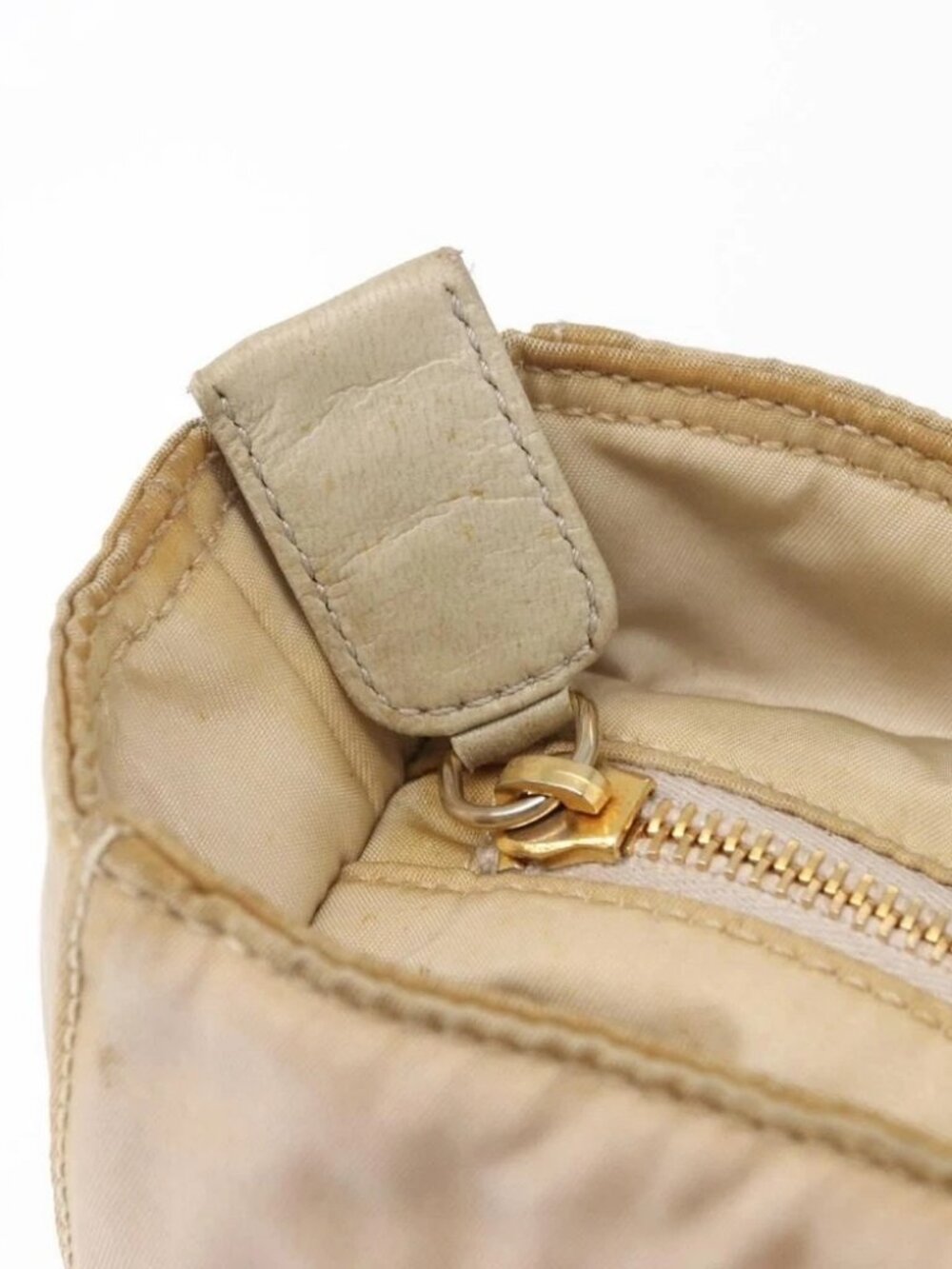 PRADA Chain Shoulder Bag Nylon Beige Gold Auth - Picture 12 of 16